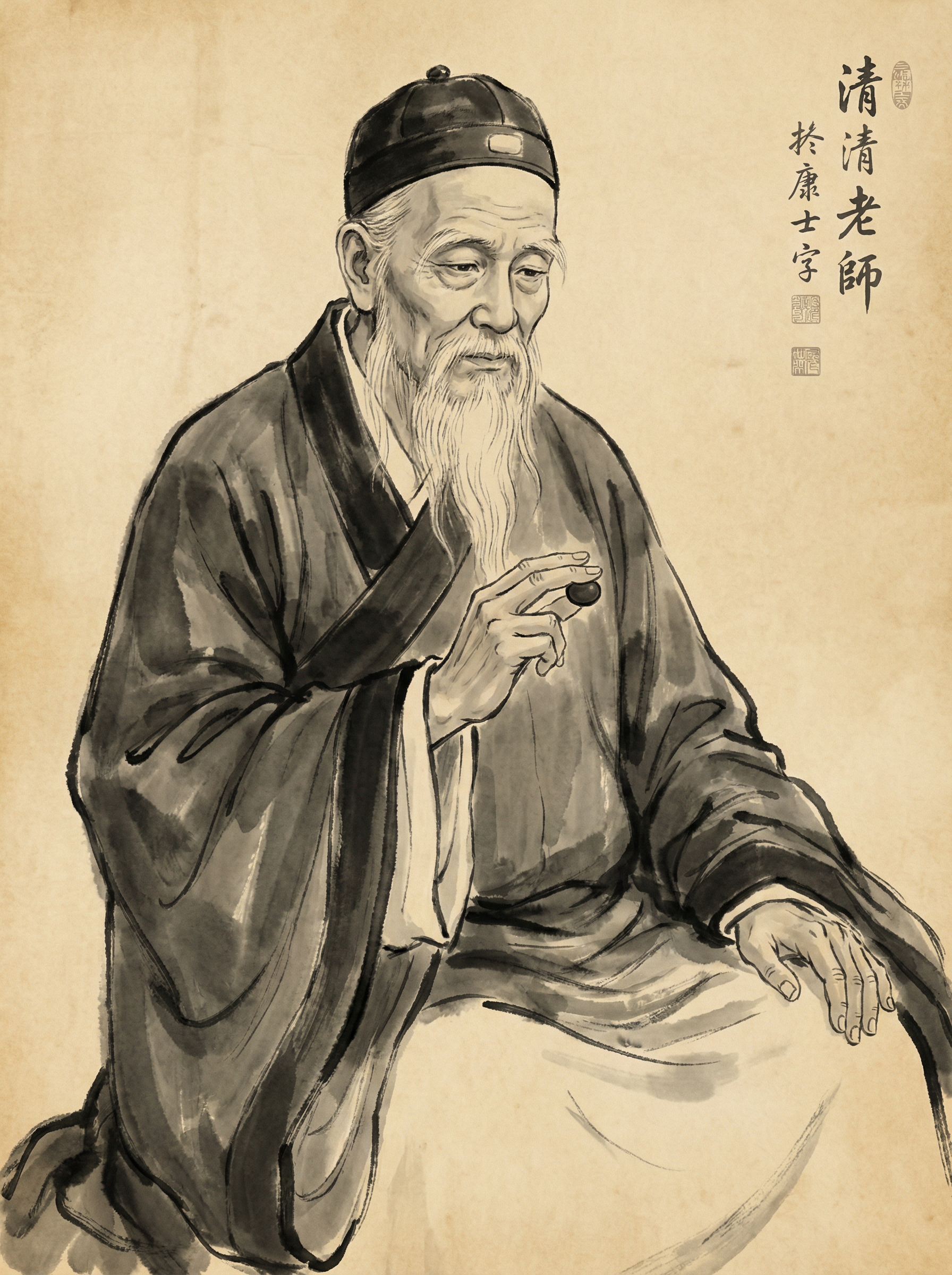 开元棋牌 - 清代棋圣黄龙士水墨画像
